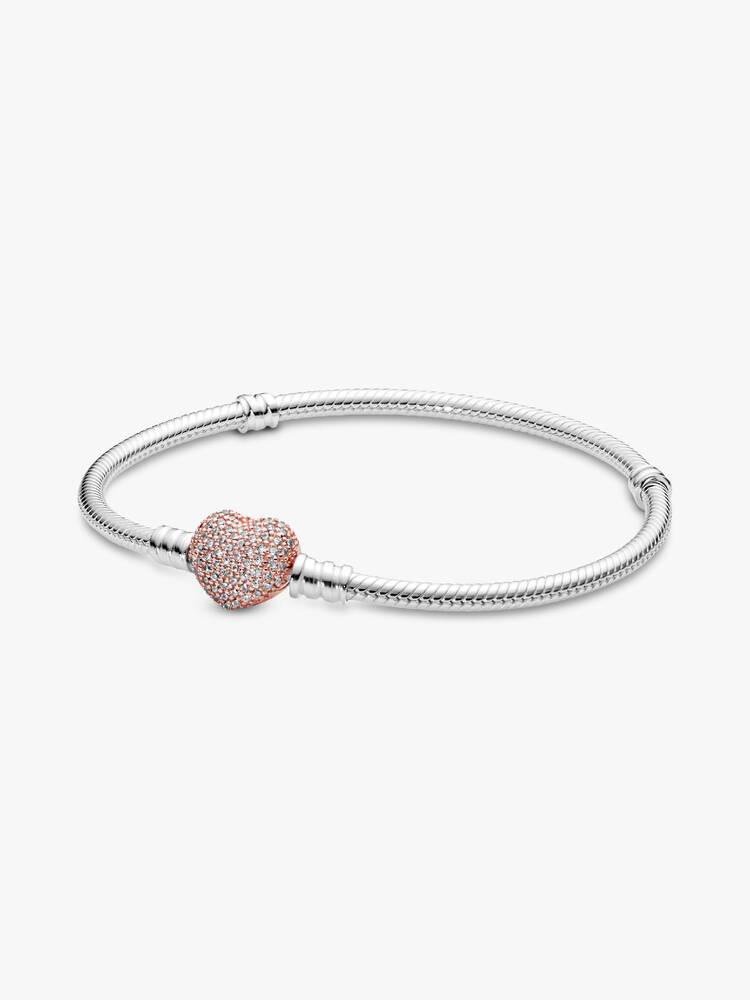 Pulsera cadena de serpiente con broche de corazón en pavé