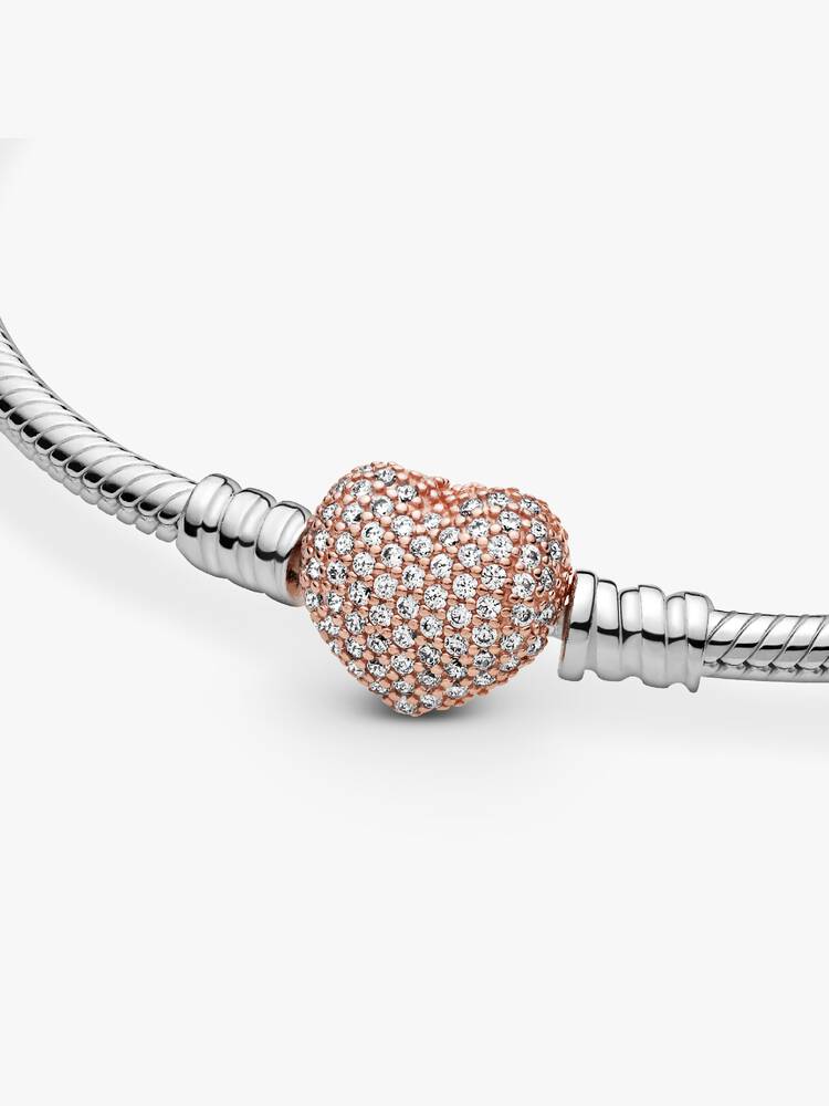 Pulsera cadena de serpiente con broche de corazón en pavé